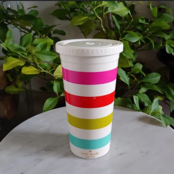 kate spade new york painted stripe acrylic tumbler with straw - Picture 1 of 5